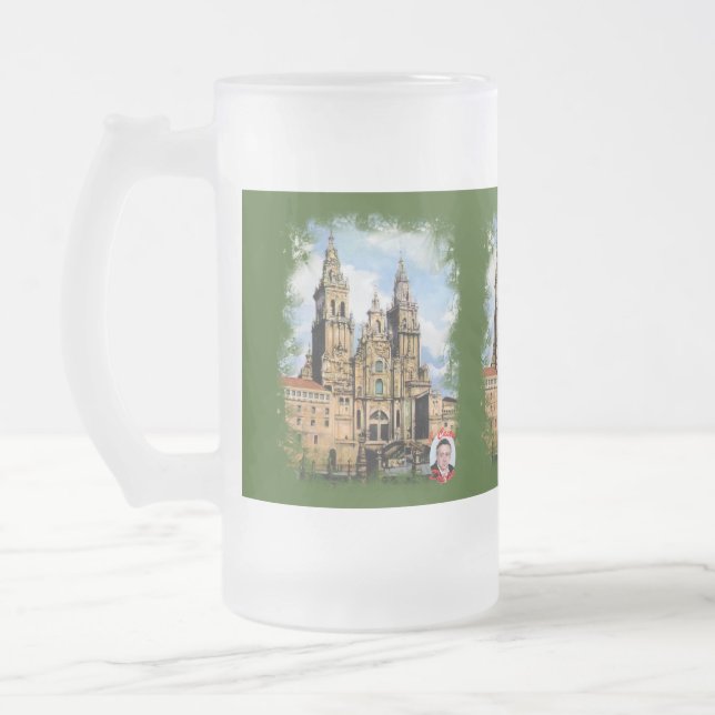 Santiago de Compostela Cathedral Frosted Glass Beer Mug (Left)