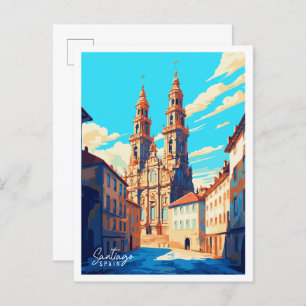 Santiago Spain vintage travel illustration Postcard