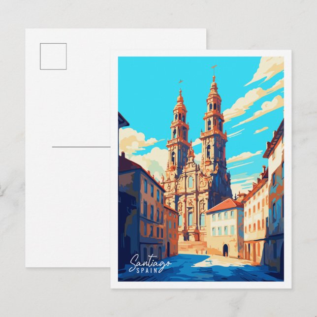 Santiago Spain vintage travel illustration Postcard (Front/Back)