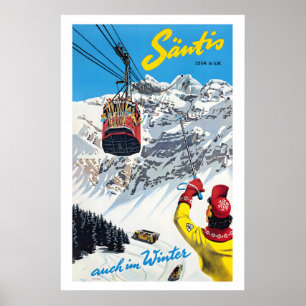 Säntis Mountain 2504 m Switzerland Vintage Ski Poster