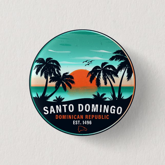 Santo Domingo Dominican Republic Retro Sunset 60s 3 Cm Round Badge (Front)