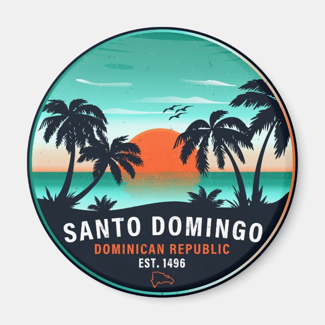 Santo Domingo Dominican Republic Retro Sunset 60s Magnet (Front)