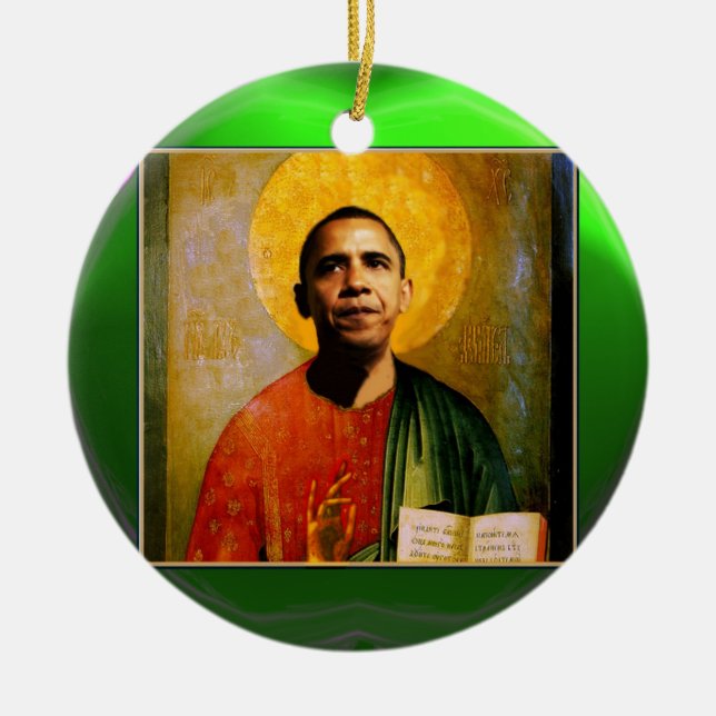 SANTOBAMA  Green Emerald Ceramic Tree Decoration (Front)
