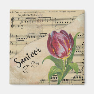 Santoor Elegant Tulip Vintage Sheet Music Magnet