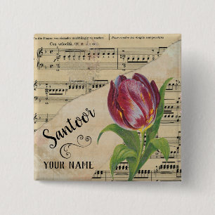 Santoor Tulip Vintage Sheet Music Customised 15 Cm Square Badge