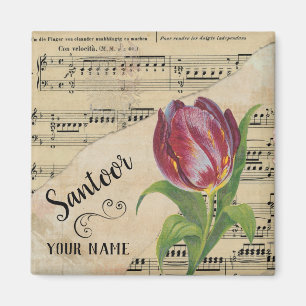 Santoor Tulip Vintage Sheet Music Customized Magnet