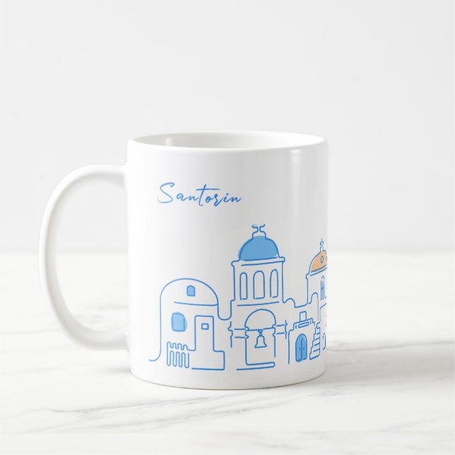 Santorin mug, Souvenir from Greece, hand drawing Coffee Mug (Left)