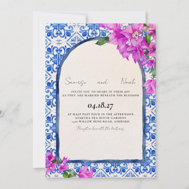 Santorini Arched Gate Tile Invitation (Front)