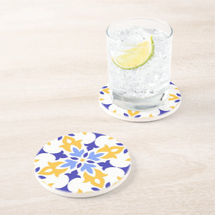 Santorini Aura Gold Floral Coastal Mediterranean Coaster