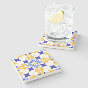 Santorini Aura Gold Floral Coastal Mediterranean Stone Coaster