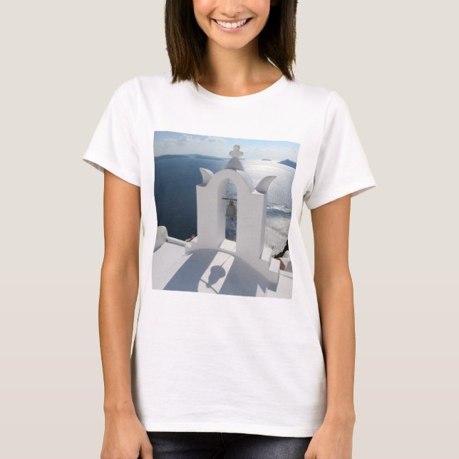 Santorini Bell Tower Casts Shadow T-Shirt (Front)