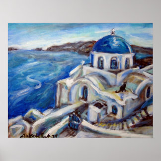 Santorini Black Cat Poster