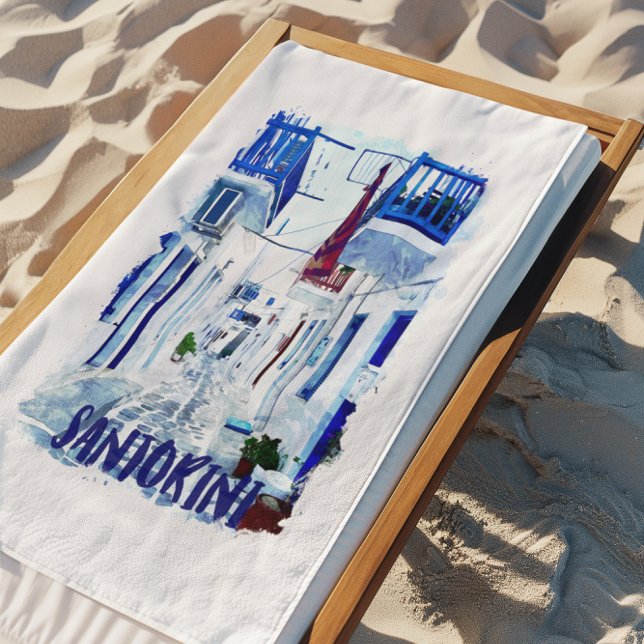 Santorini Blue and White Travel Beach Towel (Minimalist Santorini Blue and White Travel Beach Towel)