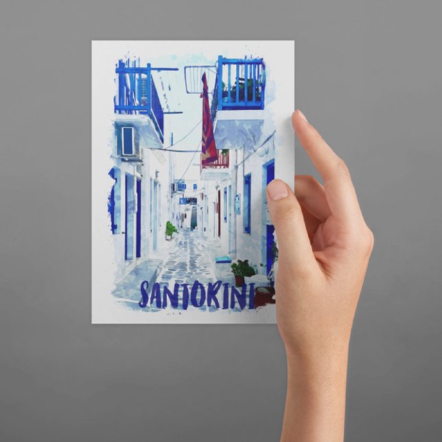 Santorini Blue and White Travel Postcard (Santorini Greece Blue and White postcard)
