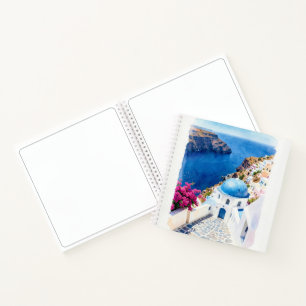 Santorini Blue Dome Watercolor Poster Notebook