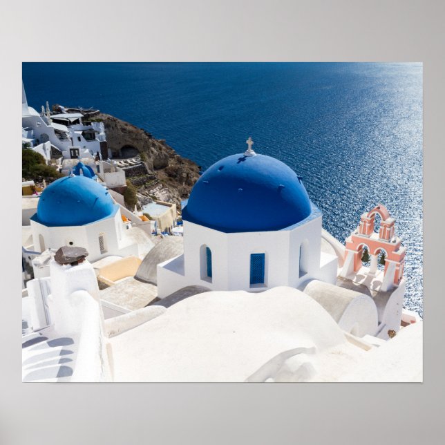 Santorini - Blue domed church at Oia poster (Front)