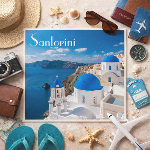 Santorini – Blue Domes by the Aegean Postcard