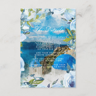 santorini blue floral wedding details information enclosure card