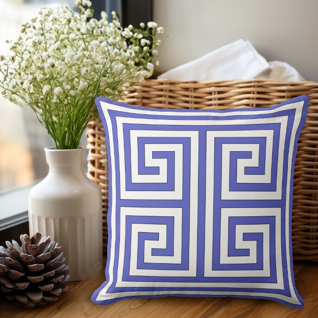 Santorini Blue Greek Key Geometric Pattern Cushion (Creator Uploaded)