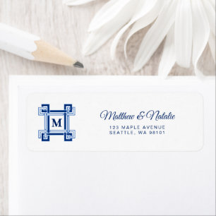 Santorini Blue Mediterranean Greek Key Monogram