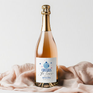 Santorini Blue tile Bougainvillea bridal shower Sparkling Wine Label