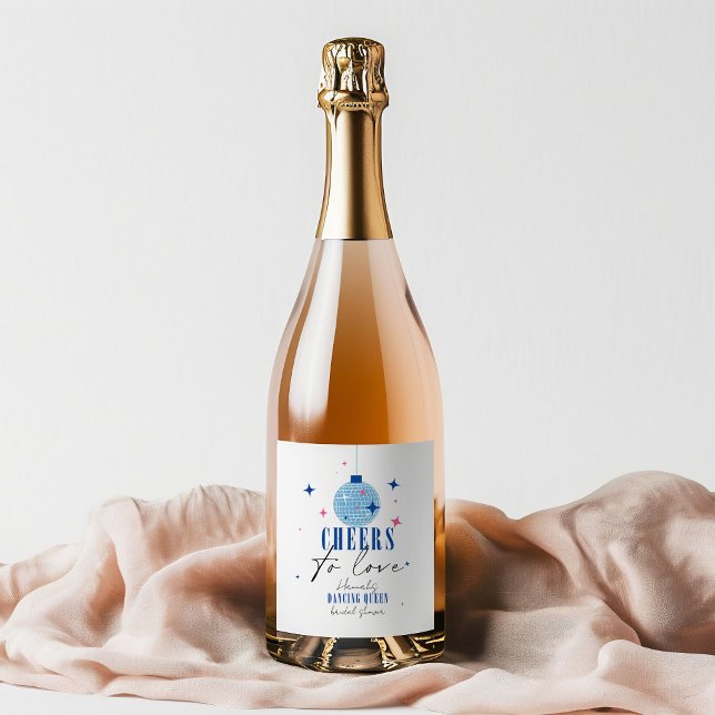 Santorini Blue tile Bougainvillea bridal shower  Sparkling Wine Label (Creator Uploaded)