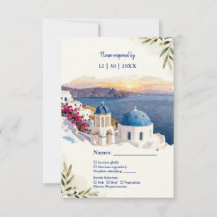 Santorini Blue Watercolor Destination Wedding RSVP Card