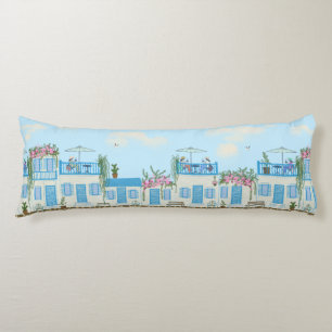 Santorini Blue White Coastal Mediterranean Decor Body Cushion