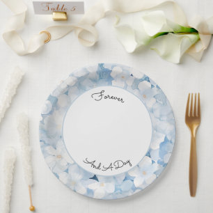 Santorini Blue White Floral Wedding Paper Plate