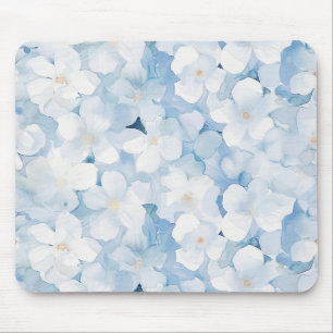 Santorini Blue White Flowers Mouse Mat