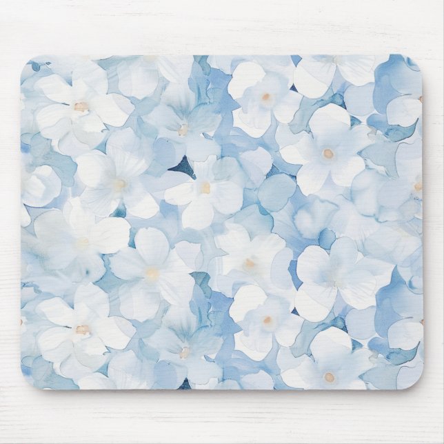 Santorini Blue White Flowers Mouse Mat (Front)