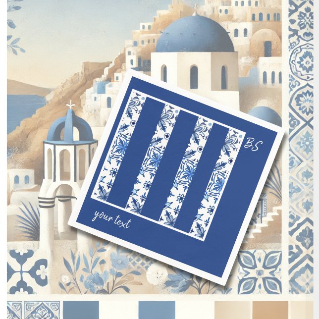 Santorini Blue & white Mediterranean Wedding Napkin (Creator Uploaded)