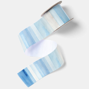 Santorini Blue White Stripes Bridal Shower Satin Ribbon