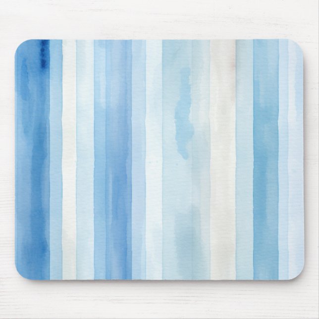 Santorini Blue White Stripes Mouse Mat (Front)