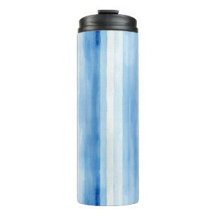 Santorini Blue White Stripes Thermal Tumbler