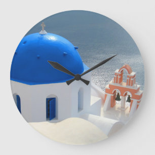 Santorini Church in the Afternoon Sun Large Clock