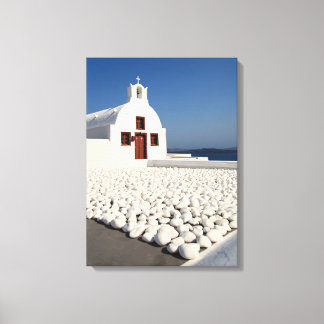 Santorini church with white stones canvas print