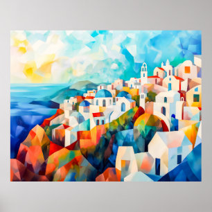 Santorini Coastline in Artistic Impression Poster