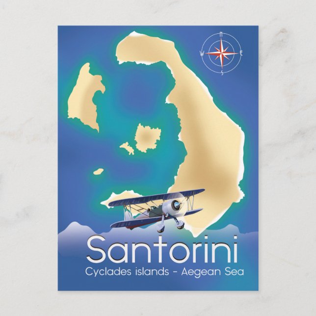 Santorini Cyclades islands Aegean Sea map Postcard (Front)