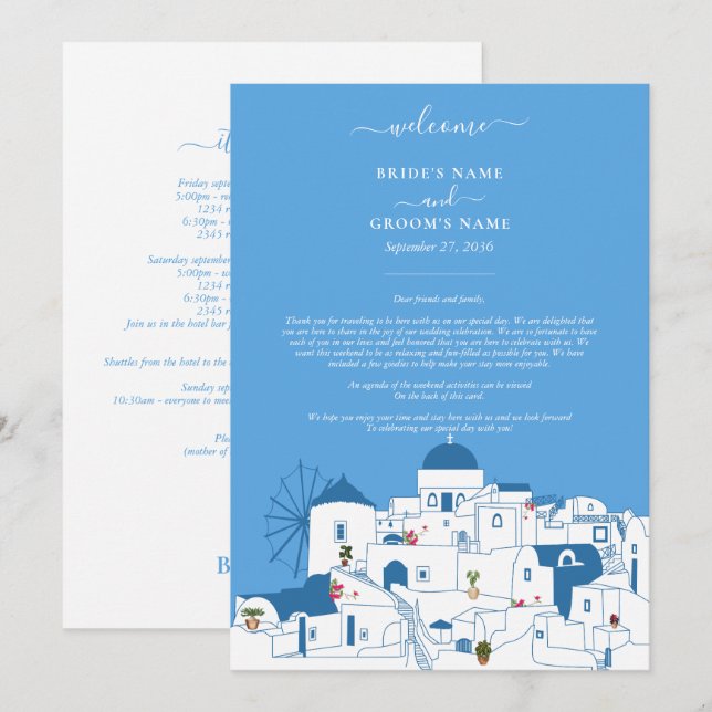 Santorini Destination Greece Wedding Itinerary Programme (Front/Back)