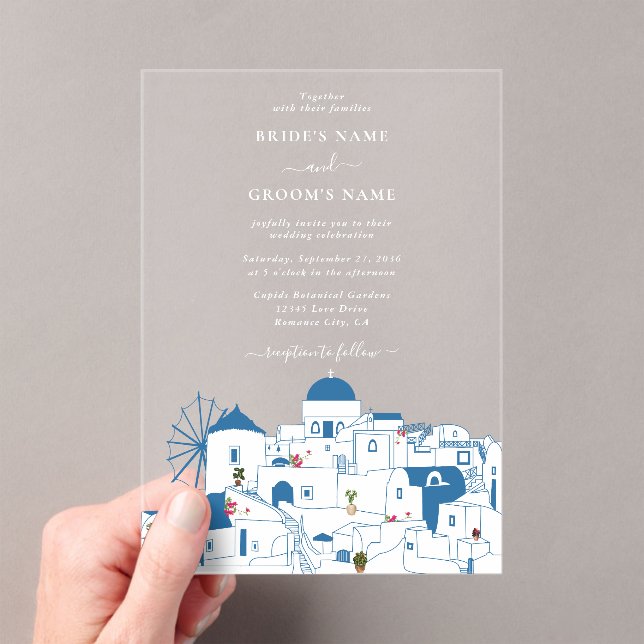 Santorini Destination Greek Island Wedding  Acrylic Invitations (Insitu (Handheld))