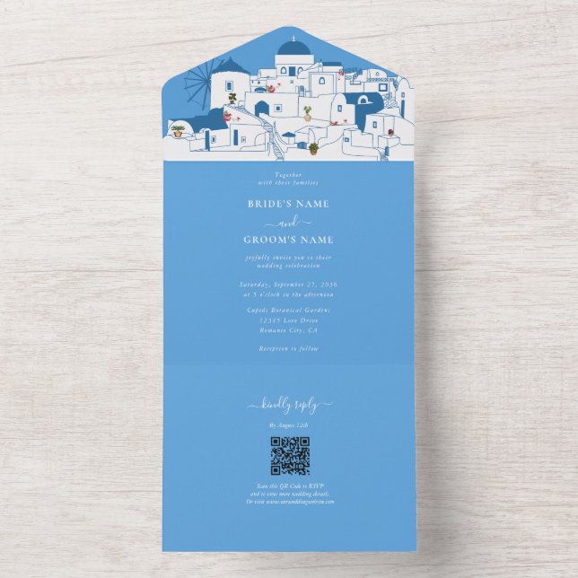 Santorini Destination Greek Island Wedding  All In One Invitation (Inside)