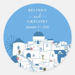Santorini Destination Greek Island Wedding  Classic Round Sticker