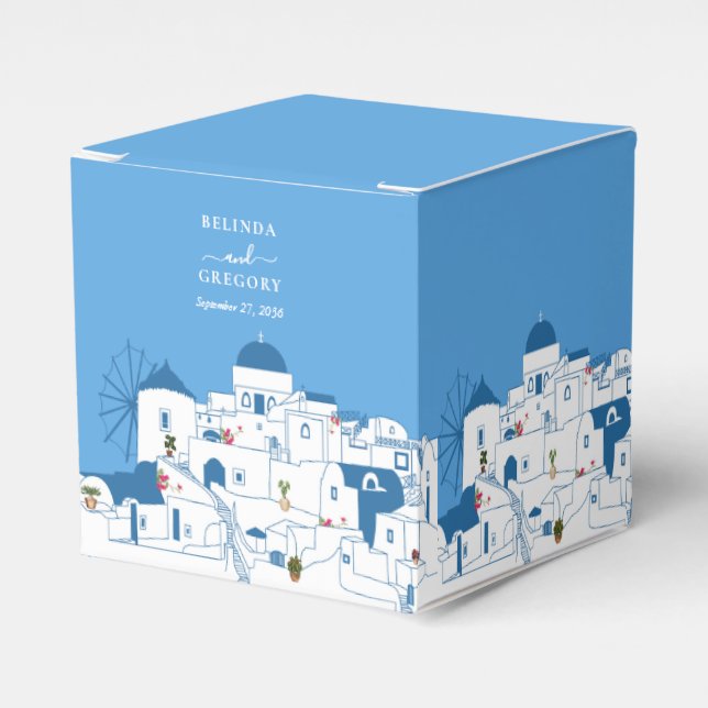 Santorini Destination Greek Island Wedding  Favour Box (Front Side)