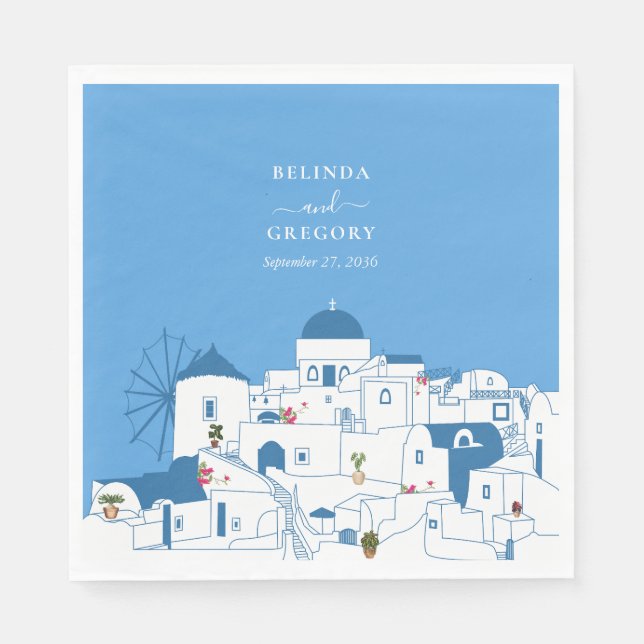 Santorini Destination Greek Island Wedding  Napkin (Front)
