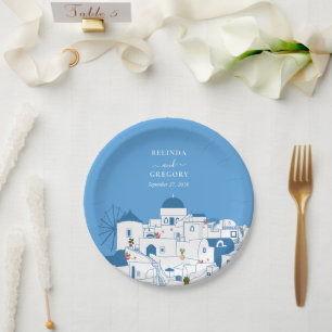 Santorini Destination Greek Island Wedding Paper Plate