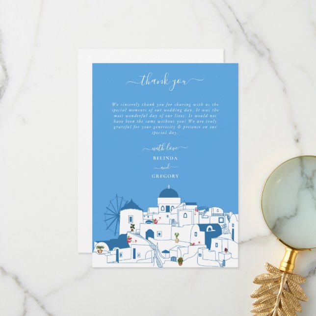 Santorini Destination Greek Island Wedding  Thank You Card (Front/Back In Situ)