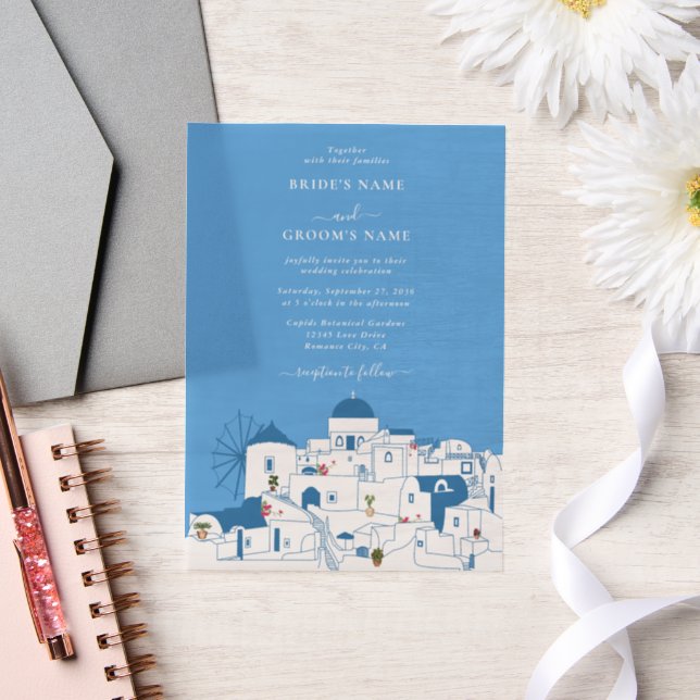 Santorini Destination Greek Island Wedding  Vellum Invitations (Wedding)