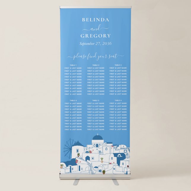 Santorini Destination Wedding Seating Chart Retractable Banner (Front)