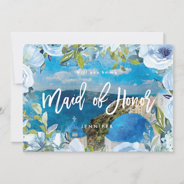Santorini floral maid of honor proposal card (Front)